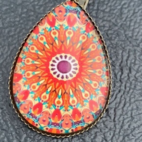 Indian Mandala Boho Glass Earrings - Red Geometric Spiritual Design, Handmade - Picture 4 of 11